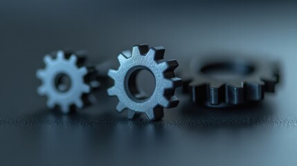 Wall Mural - Close-up of Metallic Gears on a Dark Background for Industrial Context