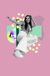 © deagreez - Composite image montage trend artwork 3D collage of young lady smile posing dance disco ball party carefree nightclub weekend event rest