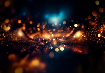 Aufkleber - Abstract image of blurred, vibrant orange and blue lights against a dark backdrop. It evokes a sense of cosmic energy, like distant stars or glowing embers in the night.