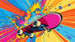 © Furkan - Pop art concept Skateboard with vibrant graffiti and bold wheels. Colorful background in pop art retro comic style.