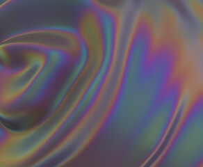 Poster - 3D illustration depicting a fluid, organic surface with shimmering colors. The refraction of light creates a mesmerizing mix of neon blues, greens, yellows and purples.