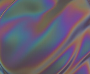 Poster - 3D illustration depicting a fluid, organic surface with shimmering colors. The refraction of light creates a mesmerizing mix of neon blues, greens, yellows and purples.