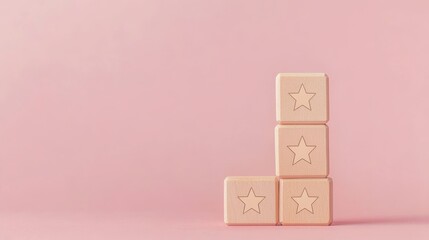 Wall Mural - Wooden Blocks with Star Rating Display on Soft Pink Background