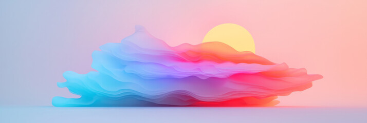 Wall Mural - A textural floating blob with soft, rolling contours, silhouetted against a dazzling gradient that