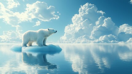polar bear standing on iceberg in the arctic ocean artistic nature landscape with dramatic clouds