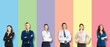 © vgstudio - Collection collage set image - full body portrait many businesspeople professionals, corporate men and women, isolate on colourful background. Diverse business people. Teamwork, job, hiring co-working