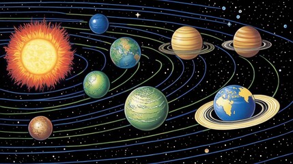 Wall Mural - Exploring the solar system planets and sun in space digital illustration cosmic environment artistic view