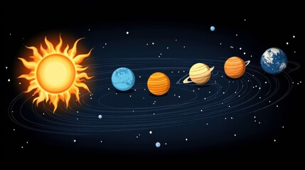 Wall Mural - Solar system overview planets and sun astronomy education digital artwork space environment scientific concept