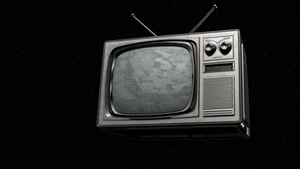 Wall Mural - old-fashioned television set with rabbit ear antennas floating in space, displaying planet earth and