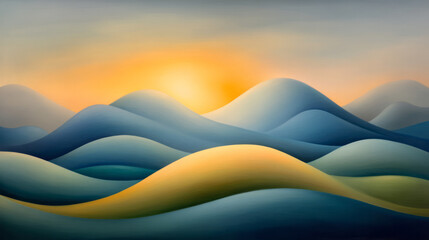 Fototapete - A calming pastoral landscape where rolling curves of golden grass catch the sunâ€™s rays, each wave