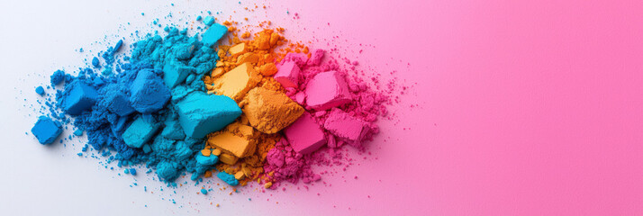 Aufkleber - A macro shot capturing colorful makeup dust, with bright blue, ruby red, blush pink, and metallic
