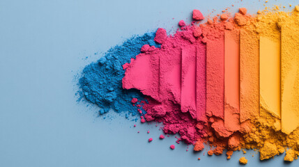 Aufkleber - A dramatic arrangement of finely milled powders in sapphire blue, scarlet red, bubblegum pink, and