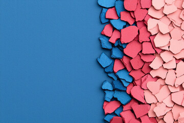 Aufkleber - A crushed makeup palette presentation, focusing on the textures of navy-blue, ruby-red, pinkish,