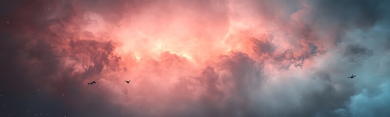 Aufkleber - Vibrant clouds illuminated by light, creating a dramatic and ethereal atmosphere.