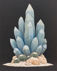 Poster - A desert still life capturing a unique blue-green cactus and gleaming spines, accentuated by a