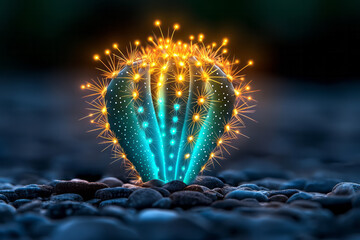 Poster - A whimsical glimpse of a cactusâ€™ turquoise ridges set off by luminous gold needles, with