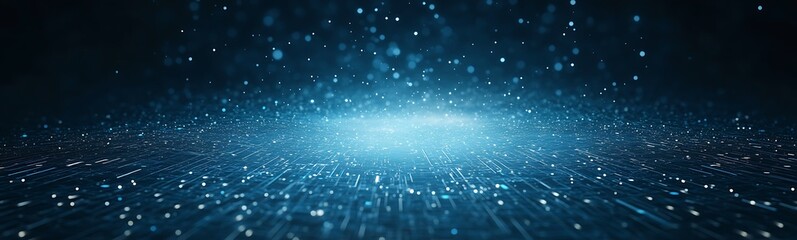 Poster - Vibrant blue particles create a dynamic, ethereal atmosphere in a digital space.