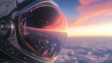 Aufkleber - A serene Earth-based vista reflected in the helmet of a space traveler dressed in next-generation