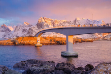 Wall Mural - norway. travel in the north. bridge for cars between the islands. nature in fjords. panoramic view. 
