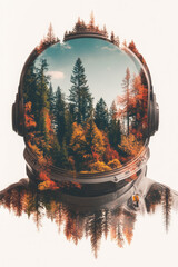 Leinwandbilder - A peaceful woodland scene encapsulated in the polished visor of a cutting-edge spacesuit, merging