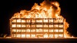 © CHAKKAPONG - Massive fire engulfs office building at night dramatic blaze urban environment captivating viewpoint
