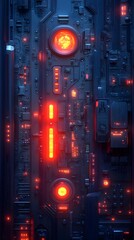 Wall Mural - a subtle neon glow in deep navy, with barely-there futuristic elements.