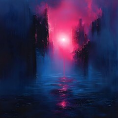 Wall Mural - a subtle neon glow in deep navy, with barely-there futuristic elements.