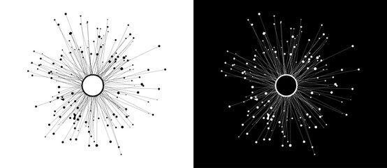 Fototapete - Abstract background with lines and dots in circle. Art design BIG DATA or network concept. Black lines on a white background and white lines on the black side.