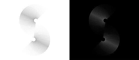 Leinwandbilder - Modern abstract background. Halftone dots in circle form. Letter S like logo, icon or design element. Black dots on a white background and white dots on the black side.