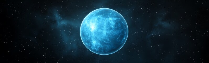 Aufkleber - A glowing blue planet surrounded by a starry cosmic background, evoking a sense of mystery and the vastness of the universe.