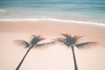 Wall Mural - Shadows of palm trees stretch across soft sands, blending with g