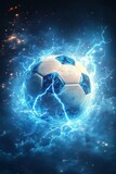 Dynamic soccer ball surrounded by electric energy abstract style graphic design digital art