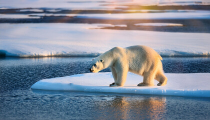 polar bear on ice in winter