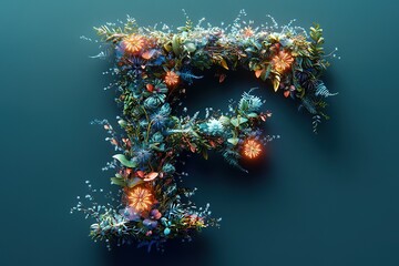 Floral letter F: A vibrant botanical creation where foliage and glowing accents form an elegant nature-inspired typography