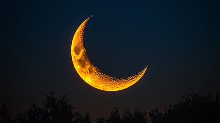 Canvas Print - Golden crescent moon over trees at night, celestial beauty