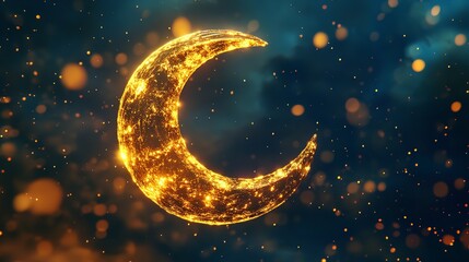 Wall Mural - 3D render of an Arabic themed product display background for advertisement featuring a moon stars and an Arabic lamp