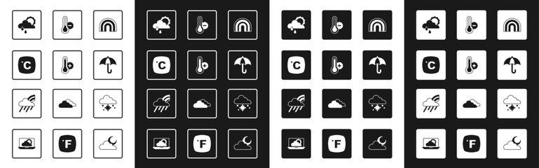 Wall Mural - Set Rainbow, Meteorology thermometer, Celsius, Cloud with rain and sun, Umbrella, snow and cloud icon. Vector