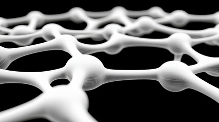 Canvas Print - Abstract white network structure on black background, close up view of interconnected nodes and lines, resembling a complex molecular or crystalline