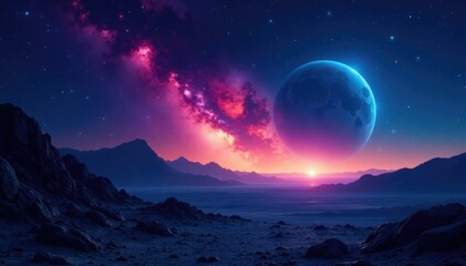 Wall Mural - glowing martian night sky with stars and aurora, dark, colorful, galaxy