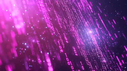 Pink binary code stream, digital data flow, futuristic background, technology concept
