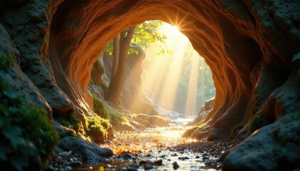 Wall Mural - natural light pours through the narrow opening, beam, natural light