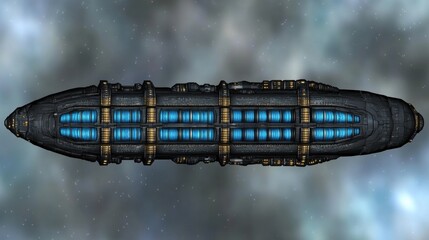 Wall Mural - Futuristic Interstellar Spacecraft with Blue Lights against a Cosmic Background