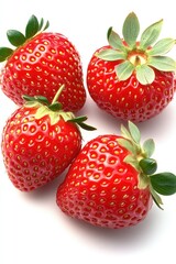 Sticker - A cluster of fresh strawberries perched on a clean white surface, great for food, kitchen or wellness concepts