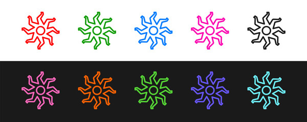 Set line Sun icon isolated on black and white background. Vector