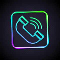 Wall Mural - Glowing neon line Telephone handset icon isolated on black background. Phone sign. Vector