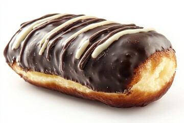 Canvas Print - A delicious chocolate covered doughnut sits on a clean white surface, ready to be devoured