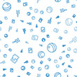 © Vadim - Set line Puzzle pieces toy, Beach ball and Pinwheel on seamless pattern. Vector