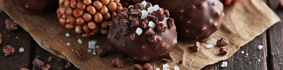 Wall Mural - A close-up shot of chocolate covered nuts on a piece of paper, perfect for food or packaging photography