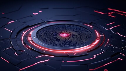 Wall Mural - Futuristic Digital Technology Concept with Red Neon Accents on Dark Background