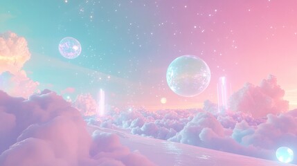 Wall Mural - Pastel Dreamscape: Serene Futuristic Art
